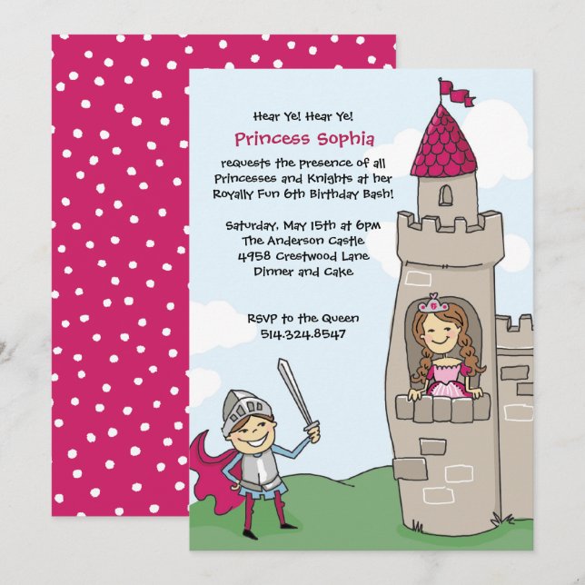 Knight Saves Princess Invitations: Brunettes Invitation (Front/Back)