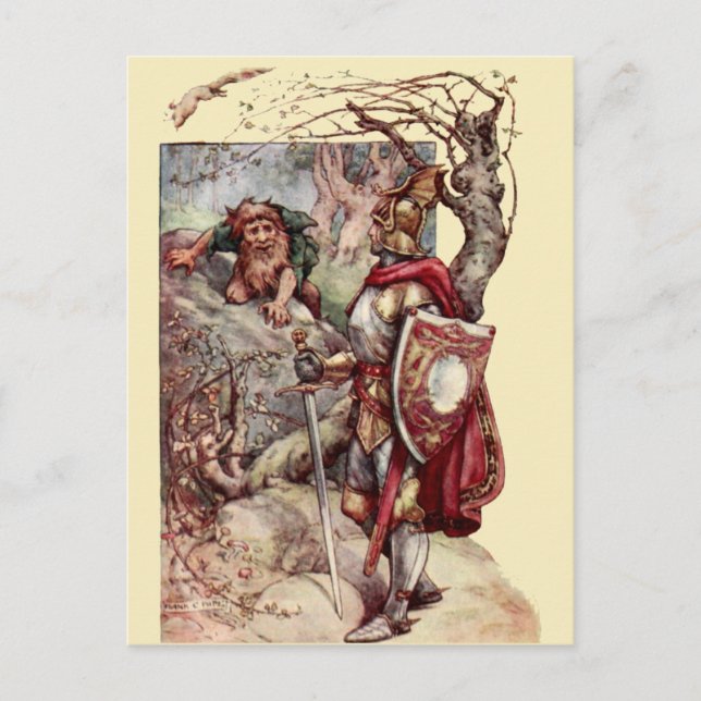 Knight & Troll Vintage Mediaeval Fantasy Art Postcard (Front)