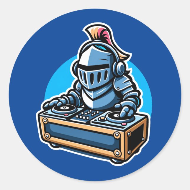 Knight Turntablist - Medieval DJ Fusion Art Classic Round Sticker (Front)