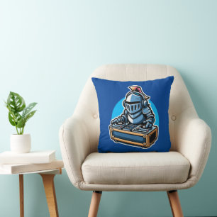 Knight Turntablist - Medieval DJ Fusion Art Cushion