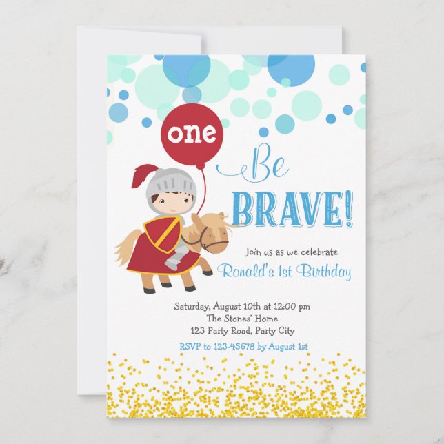 Knight with Balloon Birthday Invitation (Front)