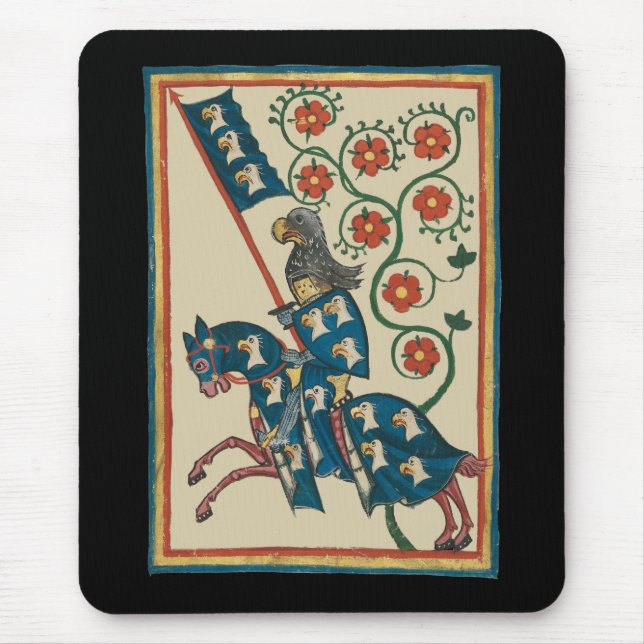 Knight With Eagle Heraldry, 14th Century Mediaeval Mouse Mat (Front)