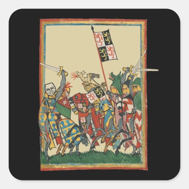 Knights Charging, 14th Century Codex Manesse Square Sticker (Front)