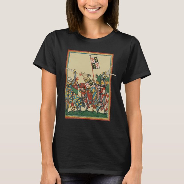 Knights Charging, 14th Century Codex Manesse T-Shirt (Front)