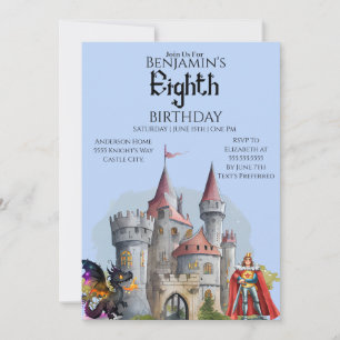 Knights Dragons Mediaeval Castle 8th Birthday  Invitation