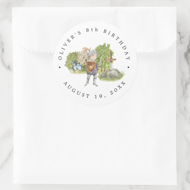 Knights & Dragons | Royal Mediaeval Birthday Classic Round Sticker (Bag)