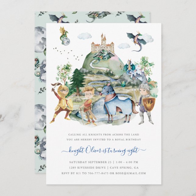 Knights & Dragons | Royal Mediaeval Birthday Invitation (Front/Back)