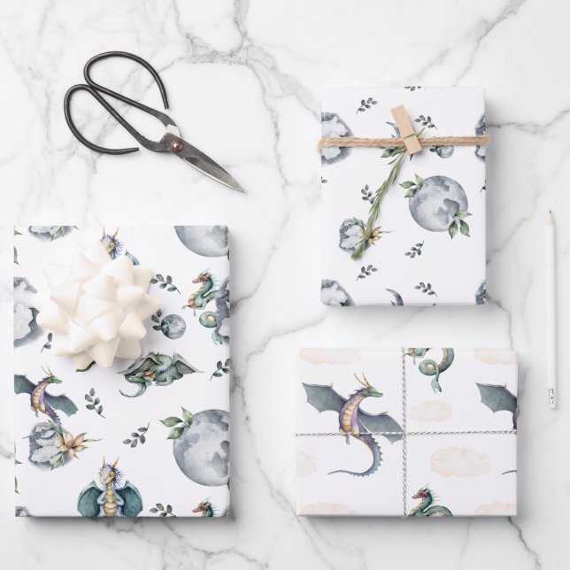 Knights & Dragons | Royal Mediaeval Birthday Wrapping Paper Sheet (Front)