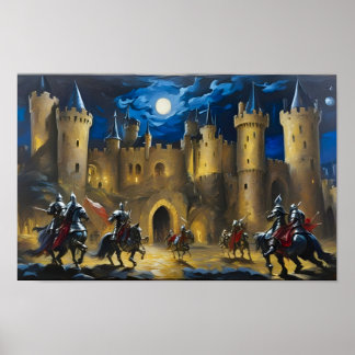 Knights Guarding A Castle At Night  Poster