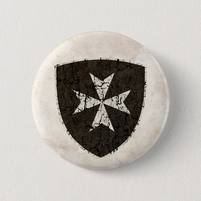 Knights Hospitaller Cross, Distressed 6 Cm Round Badge (Front)