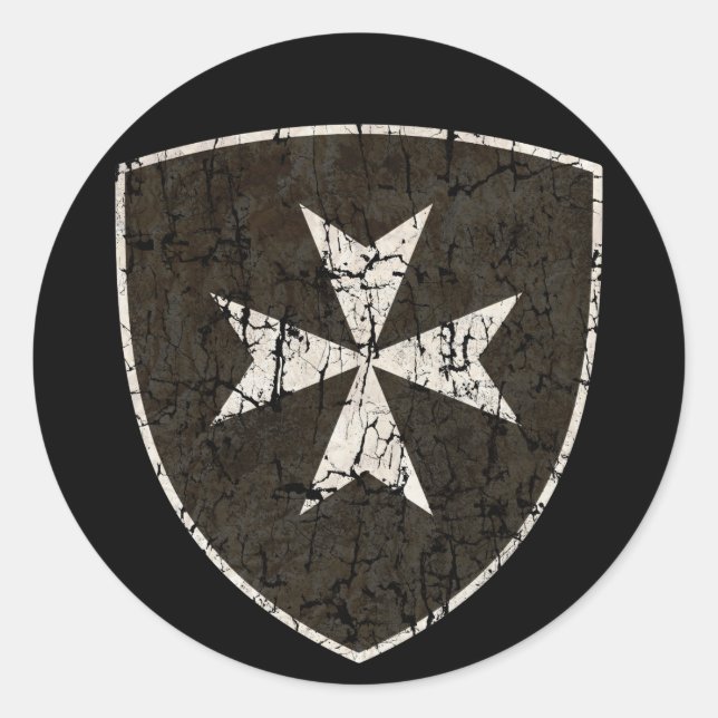 Knights Hospitaller Cross, Distressed Classic Round Sticker (Front)