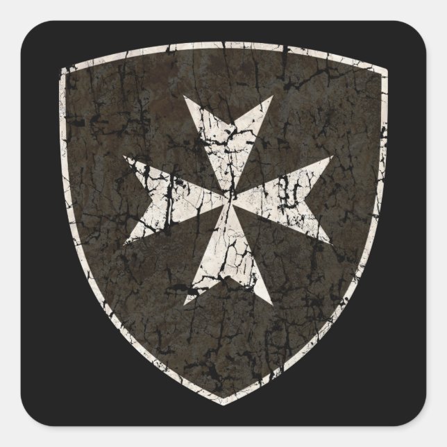 Knights Hospitaller Cross, Distressed Square Sticker (Front)