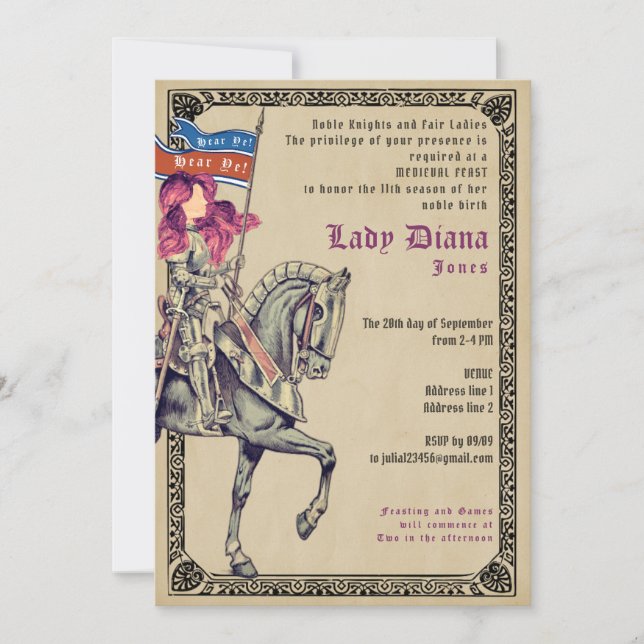 Knights & Ladies Mediaeval Feast & Joust Birthday Invitation (Front)