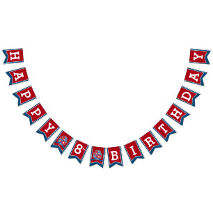 Knights mediaeval Happy Birthday 8th red blue bird Bunting