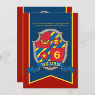 Knights mediaeval shield kids 6th birthday invites