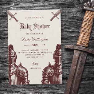 Knights mediaeval vintage baby shower invitation