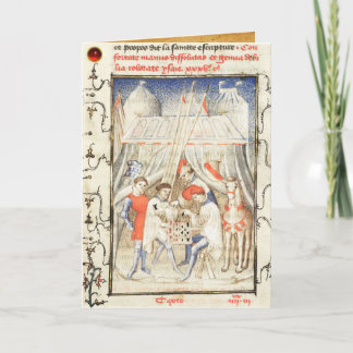Knights Play Chess in War Tent, Medieval Miniature Holiday Card