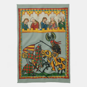 Knights Playing, Girls Watching Tea Towel