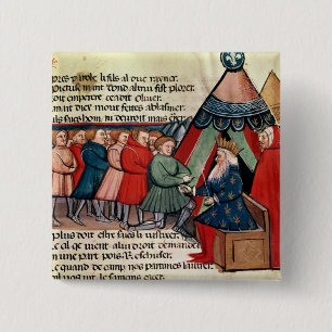 Knights pledging their allegiance 15 cm square badge