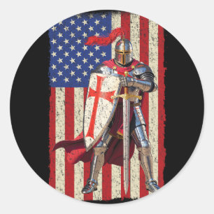Knights Templar Crusader Mediaeval American Flag 4 Classic Round Sticker