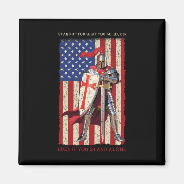 Knights Templar Crusader Mediaeval American Flag 4 Magnet (Front)