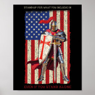 Knights Templar Crusader Mediaeval American Flag 4 Poster