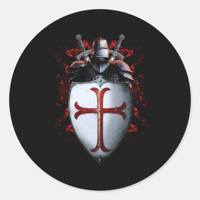 Knights Templar Flag Helmet Cross Sword Classic Round Sticker (Front)