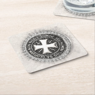 Knights Templar Mediaeval Cross Seal Custom Design Square Paper Coaster