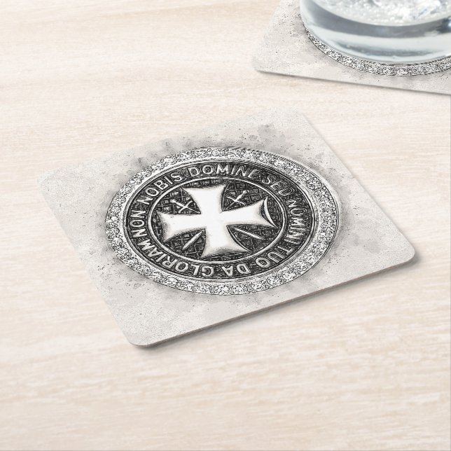 Knights Templar Mediaeval Cross Seal Custom Design Square Paper Coaster (Angled)