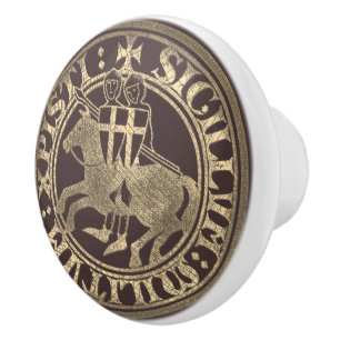 Knights Templar Seal Two Knights Horse Medallion Ceramic Knob