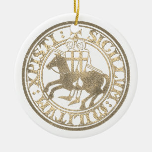 Knights Templar Seal Two Knights Horse Medallion Ceramic Tree Decoration