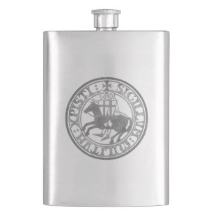 Knights Templar Seal Two Knights Horse Medallion Hip Flask