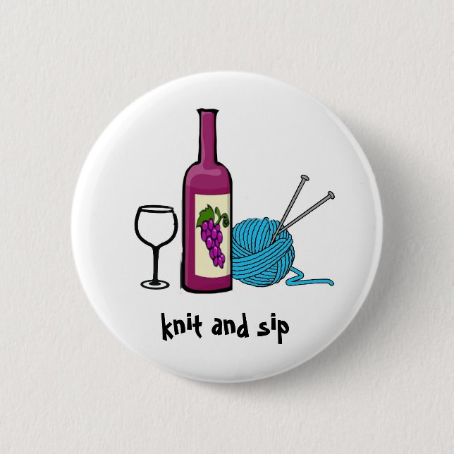 knit and sip 6 cm round badge (Front)