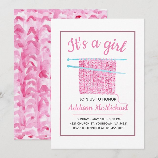 Knit Blanket Baby Girl Invitation (Front/Back)