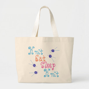 Knit Eat Sleep Knit with yarn and knitting needles Large Tote Bag