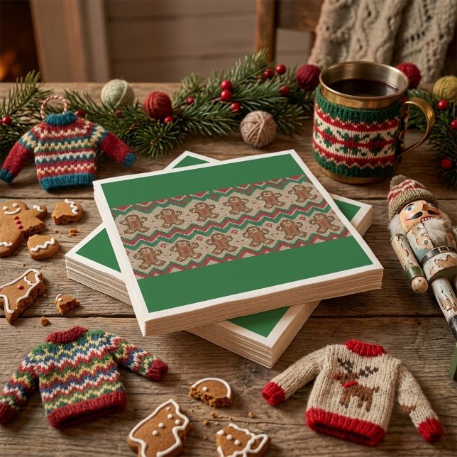 Knit Gingerbread Man Christmas Pattern  Napkin (Creator Uploaded)