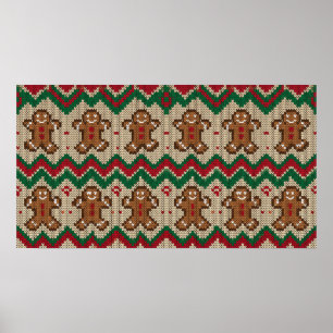 Knit Gingerbread Man Christmas Pattern Poster