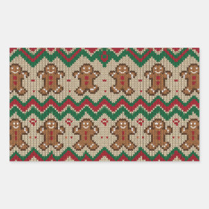Knit Gingerbread Man Christmas Pattern Rectangular Sticker
