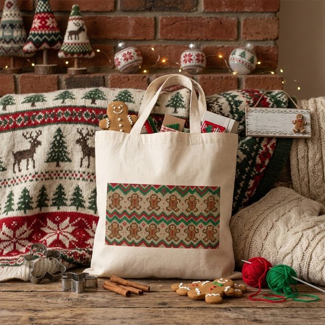 Knit Gingerbread Man Christmas Pattern  Tote Bag (Creator Uploaded)