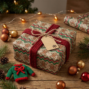 Knit Gingerbread Man Christmas Pattern Wrapping Paper