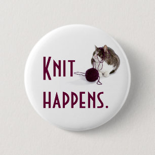 Knit happens 6 cm round badge