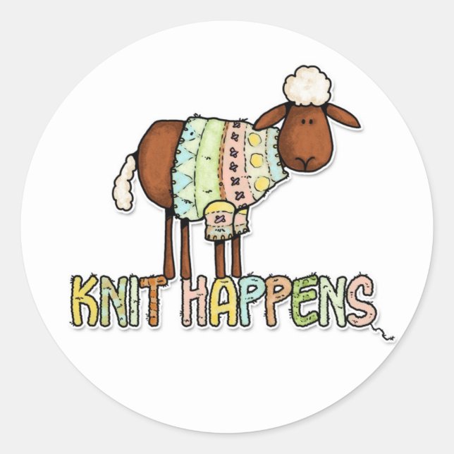 knit happens classic round sticker (Front)