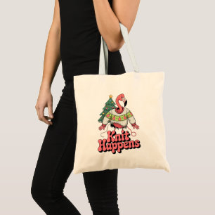 Knit Happens Funny Christmas Knitting Humour Tote Bag