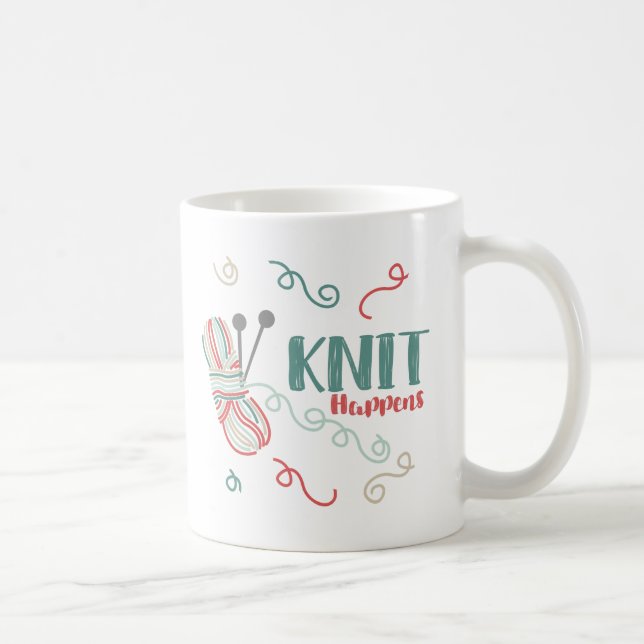 Knit Happens Funny Saying with Multi-Coloured Yarn Coffee Mug (Right)