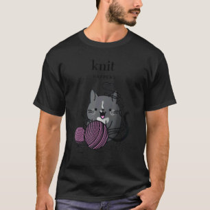 Knit Happens Knitting Tuxedo Cat and Yarn Wool T-Shirt