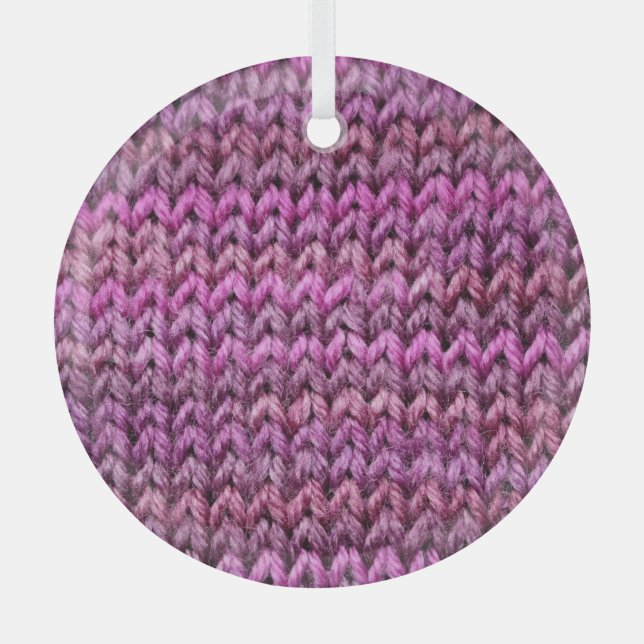 Knit Harmony: Purple Stripe Texture Glass Tree Decoration (Front)