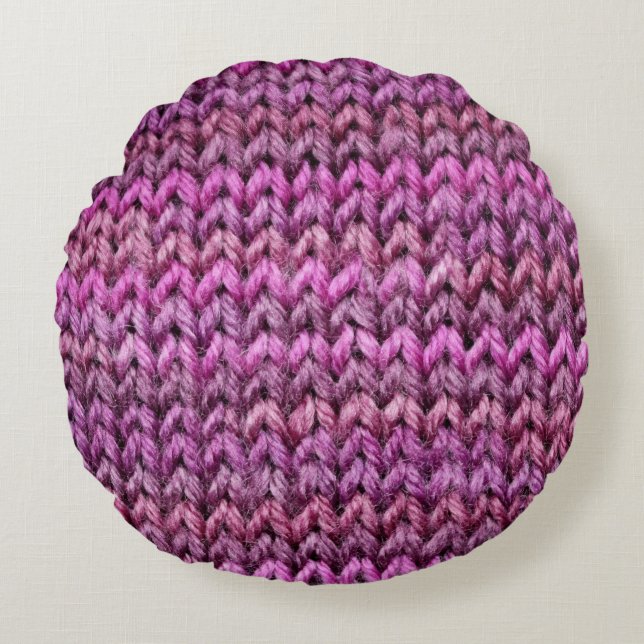 Knit Harmony: Purple Stripe Texture Round Cushion (Front)
