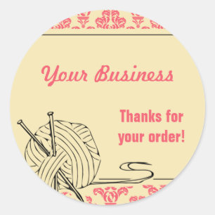 Knit Knitting Pink Damask Label Sticker