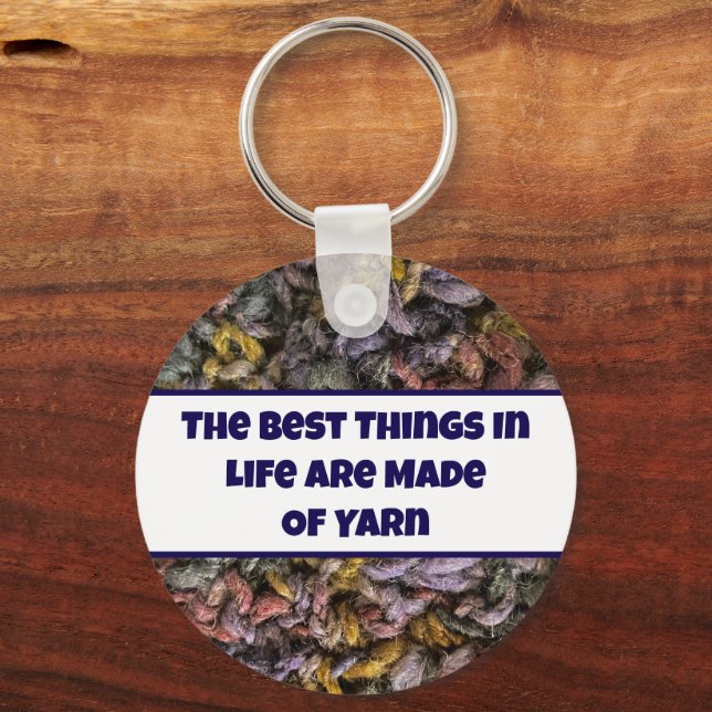 Knit Multicolor Yarn Photo Crafty Love Crafter Key Ring (Front)