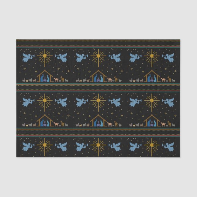 Knit Nativity Ugly Christmas Sweater Christian Tissue Paper (Front)